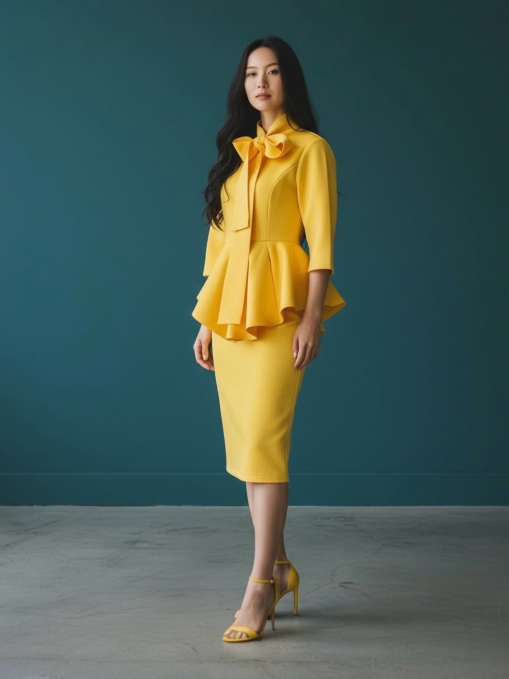 Vintage 60's Yellow Sculptural Ruffle Retro Cocktail Dress EY Boutique - Large